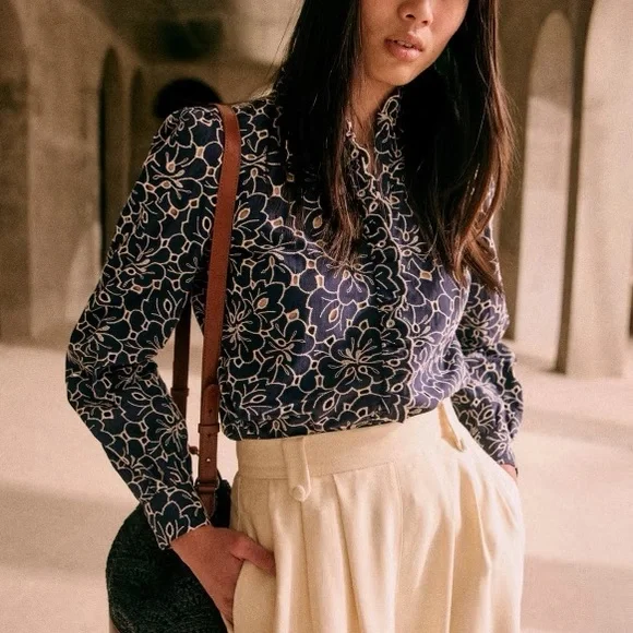 Sezane Navy Mathilda Shirt - Picture 2 of 8